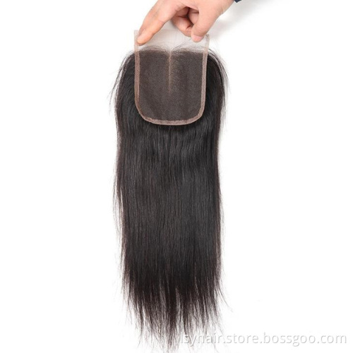Lsy Malaysian Straight Hair Weave Bundles 100% Virgin Human Hair Extension, Natural Color 3 Bundles With Middle Part Closure